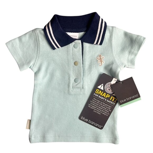 Kushies Blue Banana Desert Cactus Polo Shirt Contrasting Snaps Gecko Newborn - Picture 1 of 8